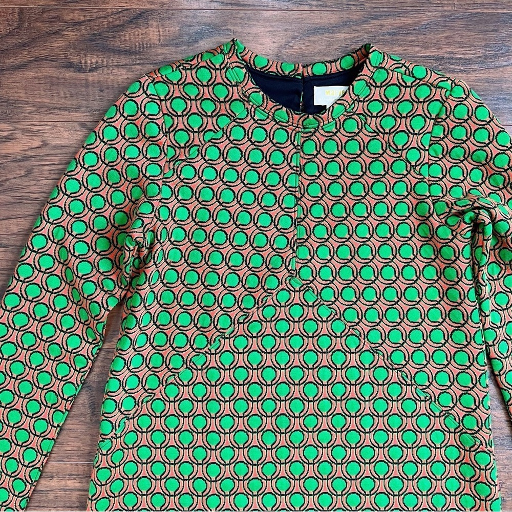 Maeve • Anthropologie Jacquard Shift Mini Dress green orange dots retro mod - Picture 4 of 14